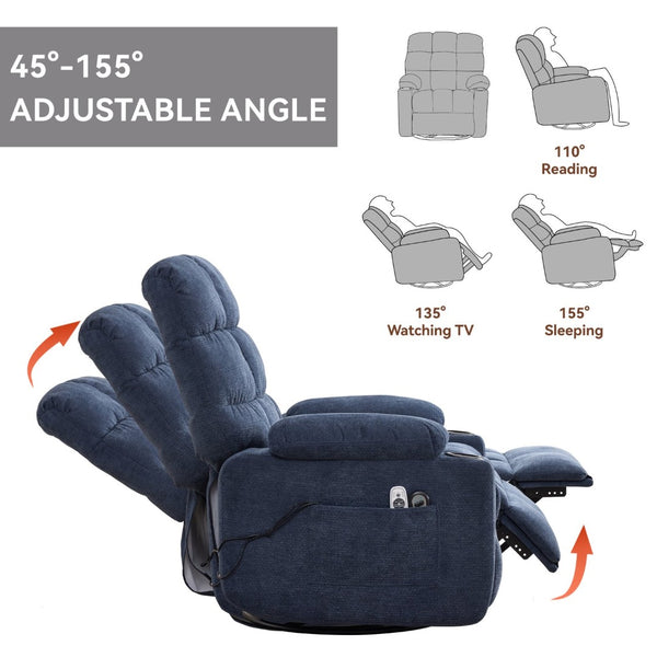 English Elm Heat Massage Rocker Swivel Recliner with Vibration Nodes Fabric Lounge Chair W5029P388740