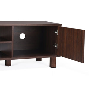 English Elm Modern Low Profile Media Console with Open Shelving and Concealed Cabinet Storage Walnut T3623P435419