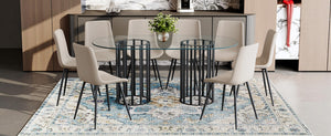 English Elm Table and Chair Set Oval Tempered Glass Seats 8 Light Luxury Dining Room W1151S04751