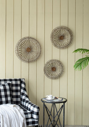 English Elm Set of 3 Jennings Metal Discs Decorative Wall Shields with Floral Medallion Center for Mantel Decor W2078P318076