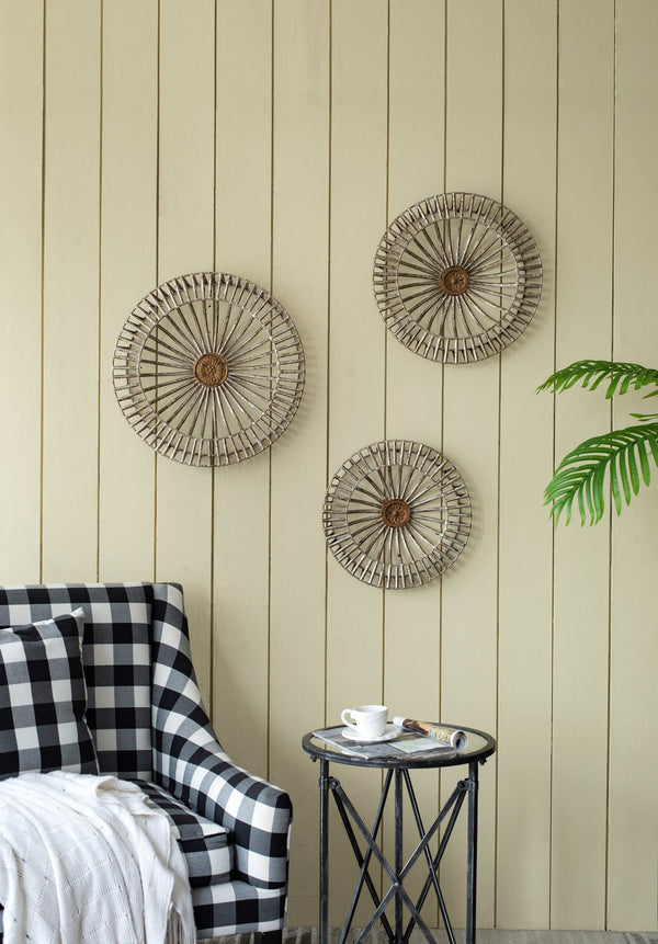 English Elm Set of 3 Jennings Metal Discs Decorative Wall Shields with Floral Medallion Center for Mantel Decor W2078P318076