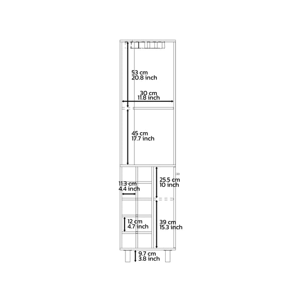 English Elm Corner Bar Cabinet with Ten Built-In Wine Slots, Cup Rack & Spacious Top Shelf for Entertaining Multicolor 43 L x 21 W x 3 H B097S00134