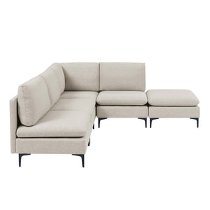 English Elm Linen Upholstered Sectional Sofa with Black Metal Legs Mid-century Modern Living Room Almond B2748S00098