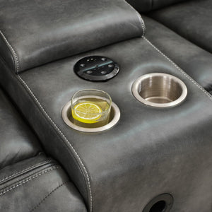 English Elm Ms 3 Piece Technical Leather Reclining Sofa Set with Led Lighting and Wireless Charging Grey W1805S00165