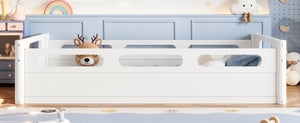 English Elm Twin Low Profile Floor Bed with Guardrails Pine Wood Frame Minimalist Bedroom White W1580P438763