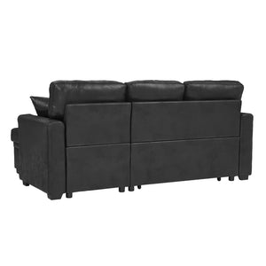 English Elm Sleeper Sectional Sofa with Storage Chaise Tufted Black Fabric L-shaped Living Room W5568S00037