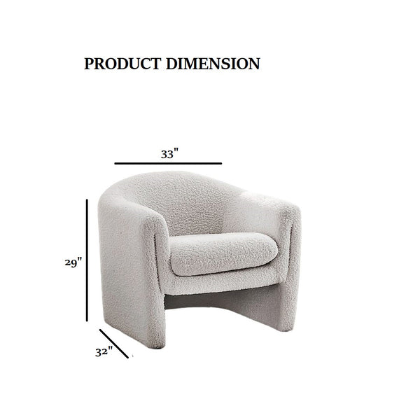 English Elm White Boucle Accent Chair U-Shaped Compact Modern Design Curved Arms Minimalist Living Room 33" B2741P391213