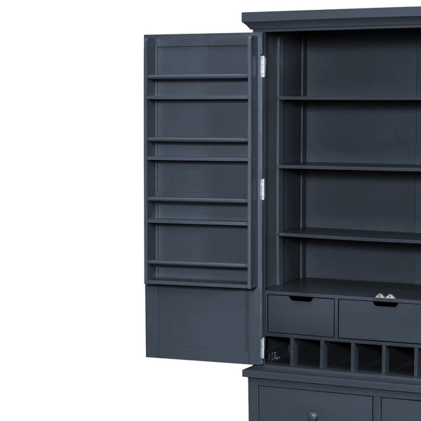 English Elm Topmax Freestanding Pine Wood Kitchen Pantry Cabinet with Wine Rack Gray SP000070AAE
