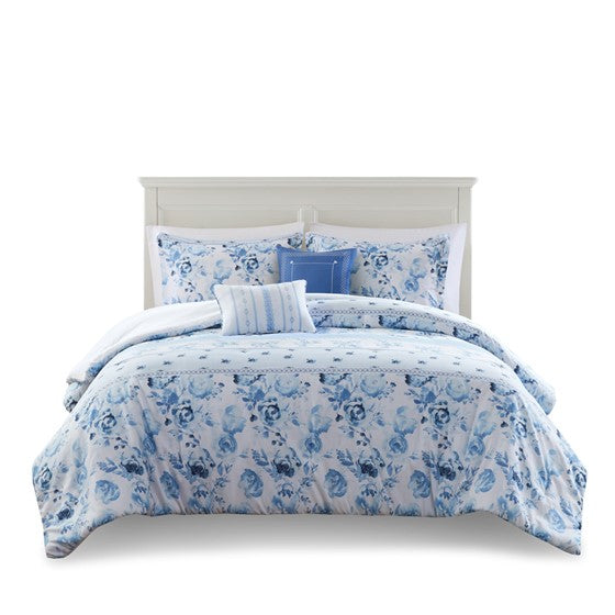 English Elm Twin/Twin Floral Striped Comforter Set with Anti-Microbial Microfiber, Plush Fill, Decorative Pillows Multicolor 19.68 L x 12.99 W x 7.09 H B035P203249