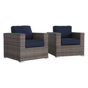 English Elm Wicker Club Chair with Sunbrella Cushions in Mixed Gray Wicker, Aluminum Frame, Weatherproof Comfort B120S00005