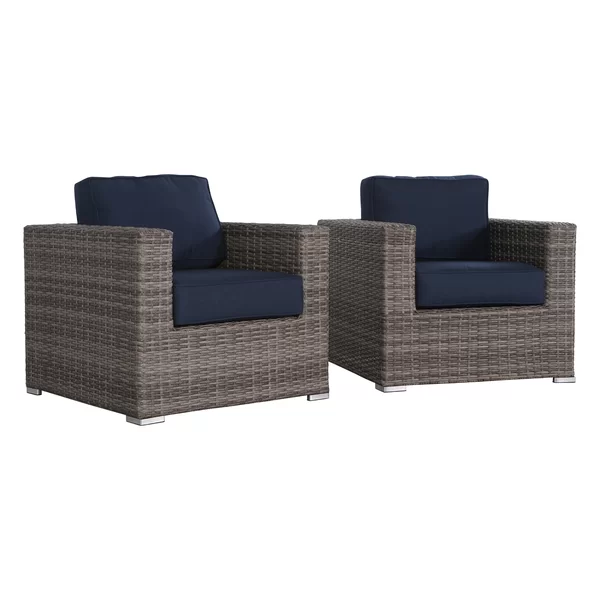 English Elm Wicker Club Chair with Sunbrella Cushions in Mixed Gray Wicker, Aluminum Frame, Weatherproof Comfort B120S00005