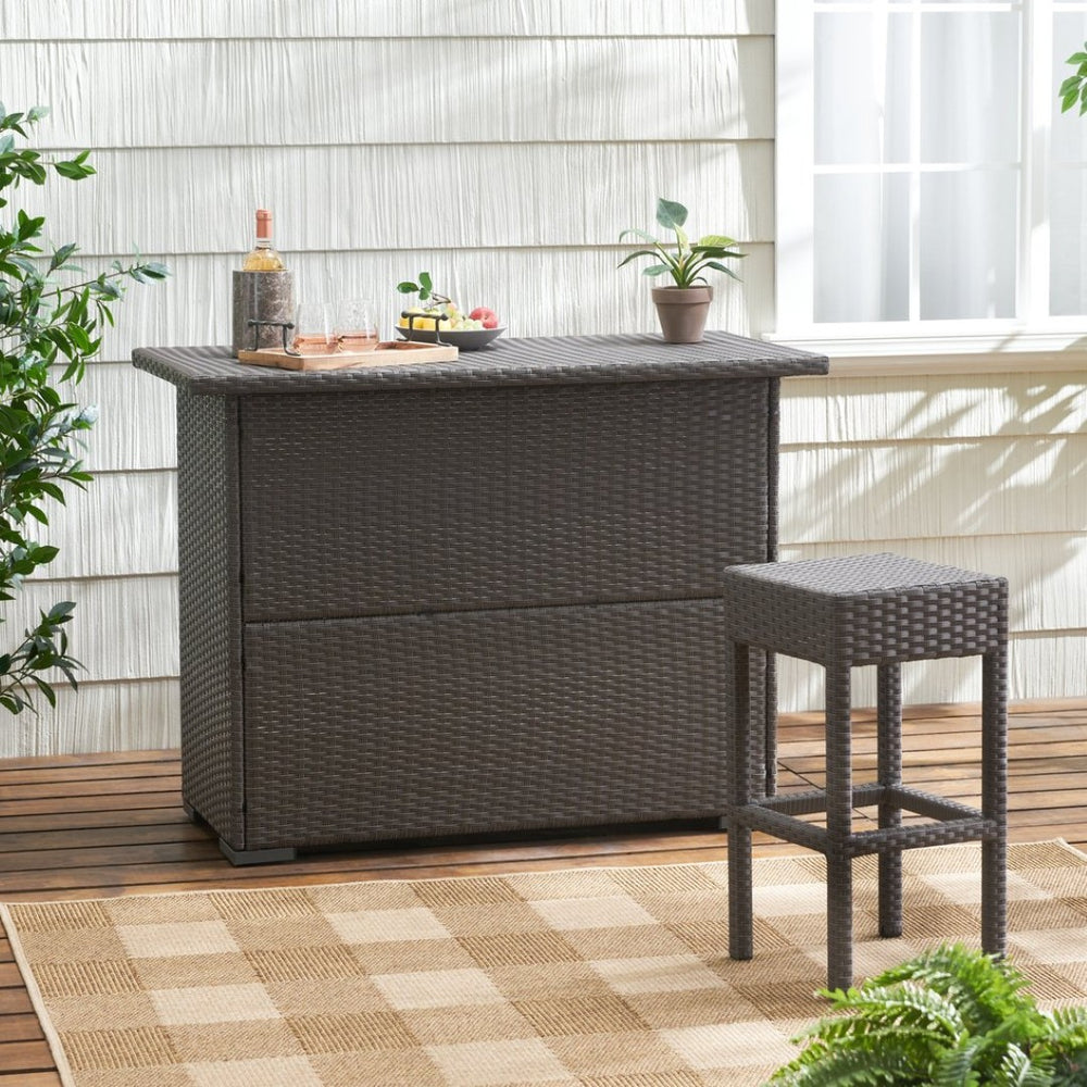 English Elm Trinidad Outdoor Resin Wicker Bar Table with Cabinet Storage for Patio Entertaining N772P368972D