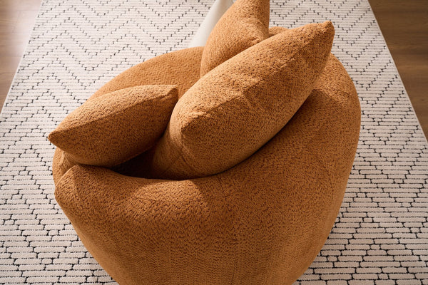 English Elm 360° Swivel Accent Barrel Chair with 3 Removable Pillows, High-Resilience Foam, Ergonomic Curved Back, Orange - Durable Stylish Seat W2231P261424