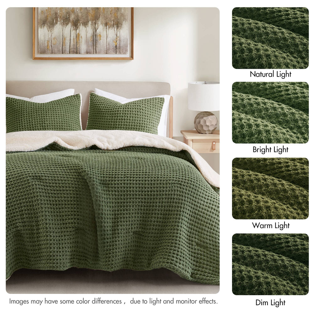 JLA Home Madison Park - Cable Chenille Comforter Set with Sherpa Reverse, Oeko-Tex Softness, Cable-Knit Texture & Warmth Olive MP10-8887