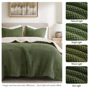 JLA Home Madison Park - Cable Chenille Comforter Set with Sherpa Reverse, Oeko-Tex Softness, Cable-Knit Texture & Warmth Olive MP10-8887