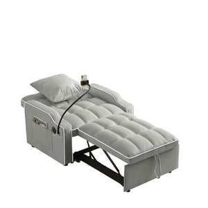 English Elm Sleeper Sofa Chair Velvet Convertible Armchair with Usb Charging for Small Spaces Gray W1359P458676