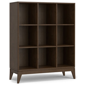 English Elm Harper Walnut Brown 9-Cube Storage Cabinet – Handcrafted Wood, Tapered Legs, Versatile Display & Organizing B136P238623