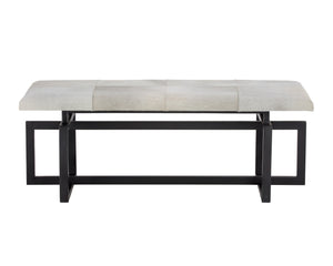 Sunpan Pilar Bench - Handcrafted Cowhide Seating with Stylish Black Iron Frame for Elegant Transitional Spaces Grey