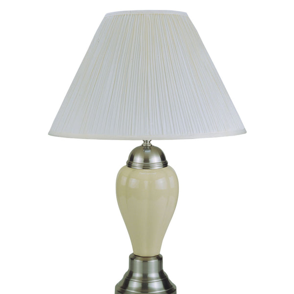 English Elm 27" Tall Ceramic Table Lamp - Elegant Urn Design With Silver/Ivory Finish & Soft Linen Shade B072116116