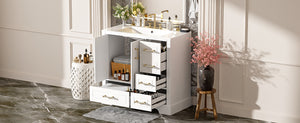 English Elm 36" Traditional Bathroom Vanity with Ceramic Sink, Solid Wood Cabinet, Soft-Close Doors & Drawers White N729P251630K