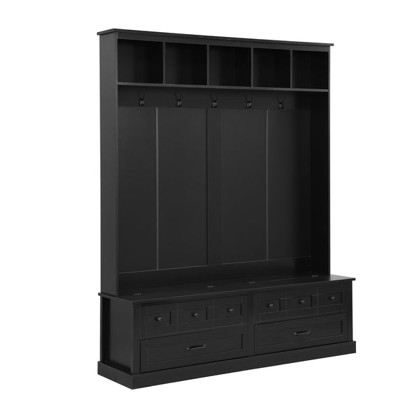 English Elm ON-TREND Elegant Wide Hall Tree with Lift-Top Storage Bench, 5 Hooks, 2 Drawers, Retro Handles, 59" W Black N721P234409B