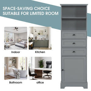 English Elm Gray Tall Storage Cabinet with 3 Drawers, Adjustable Shelves, Anti-Dump Device for Bathroom Office Home Organizing 42x23.75x6.5 WF323347AAE