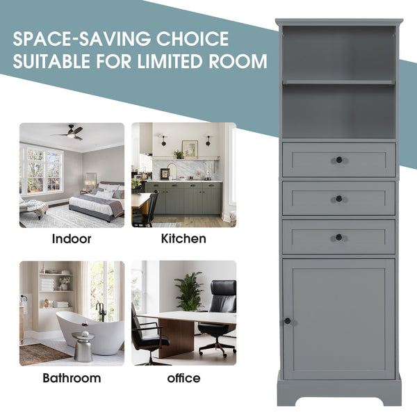 English Elm Gray Tall Storage Cabinet with 3 Drawers, Adjustable Shelves, Anti-Dump Device for Bathroom Office Home Organizing 42x23.75x6.5 WF323347AAE