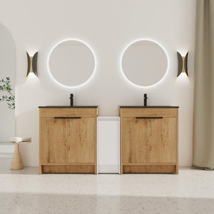 English Elm 72 Inch Freestanding Bathroom Vanity With Black Ceramic Sink, Soft-Close Doors & Ample Storage W999S00324