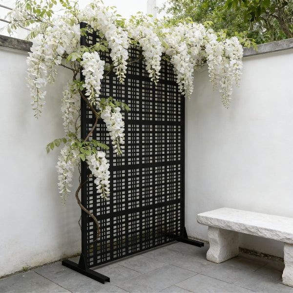 English Elm Metal Grid Privacy Screen Freestanding Powder Coated Divider for Patio or Balcony W1586P455078