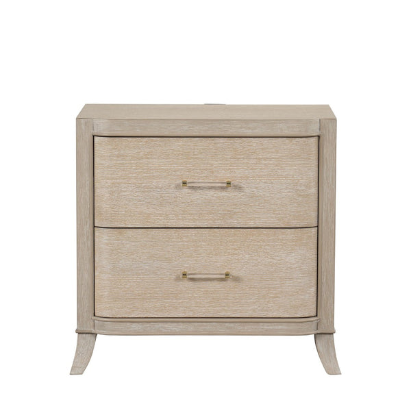 English Elm Transitional Oak Veneer Nightstand with Usb Charging Dovetail Drawers Acrylic Pulls B2741P435317
