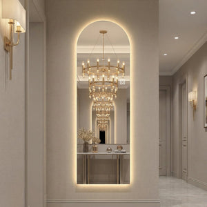 English Elm 65" Arch Full Length Wall Mirror with Dimmable Led Lighting for Bedroom or Entryway W2709P435584
