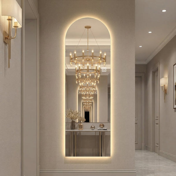 English Elm 65" Arch Full Length Wall Mirror with Dimmable Led Lighting for Bedroom or Entryway W2709P435584