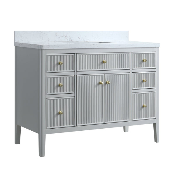 English Elm Fully Assembled 48" Grey Single Sink Bathroom Vanity with Solid Rubberwood, Carrara Top, Soft-Close Drawers W1826P308981
