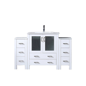 English Elm White Single Bath Vanity 54 in W x 18.25 in D with Side Cabinets, White Ceramic Top, Faucet Set, Soft-Close Drawers B2731S01204