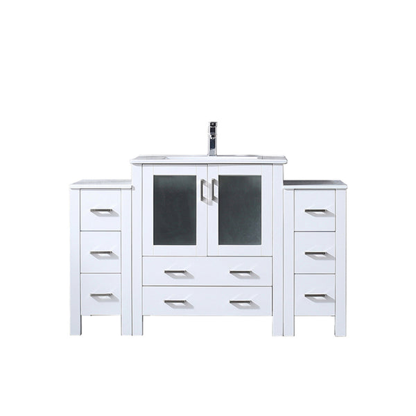 English Elm White Single Bath Vanity 54 in W x 18.25 in D with Side Cabinets, White Ceramic Top, Faucet Set, Soft-Close Drawers B2731S01204