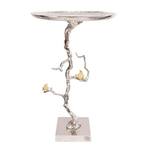 English Elm 16.9x16.9x28" Round Aluminum Side Table Sculptural Bird Branch Art Deco Accent W2078P485329