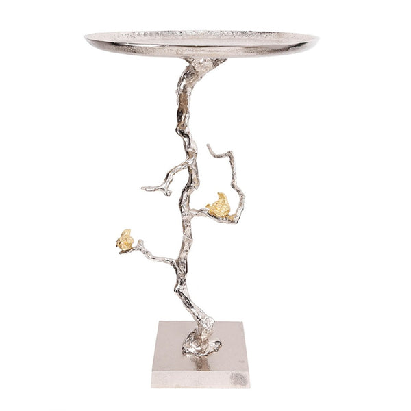 English Elm 16.9x16.9x28" Round Aluminum Side Table Sculptural Bird Branch Art Deco Accent W2078P485329