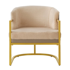 English Elm Modern Faux Fur Accent Chair Plush Upholstered Seat with Gold Iron Legs for Any Room Brown N763P360688D