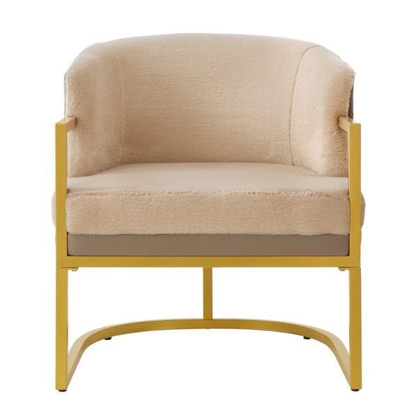 English Elm Modern Faux Fur Accent Chair Plush Upholstered Seat with Gold Iron Legs for Any Room Brown N763P360688D