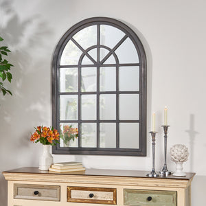 English Elm Christopher Knight Home® - ARCH Window Mirror Grey Wood 48.25x35 Decorative Arched Wall Accent with Rustic Farmhouse Charm and Depth 67057.00