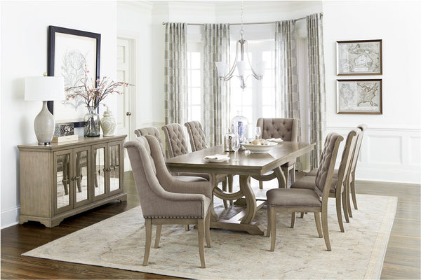 English Elm Traditional Button-tufted Dining Armchairs Set of 2 Nailhead Trim Cream Polyester B011P467872