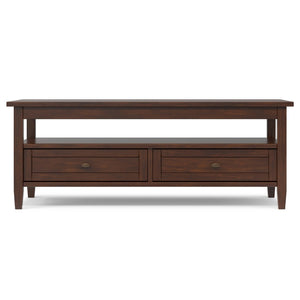 English Elm Warm Shaker Solid Wood Coffee Table with Two Drawers Russet Brown Transitional B136P429085