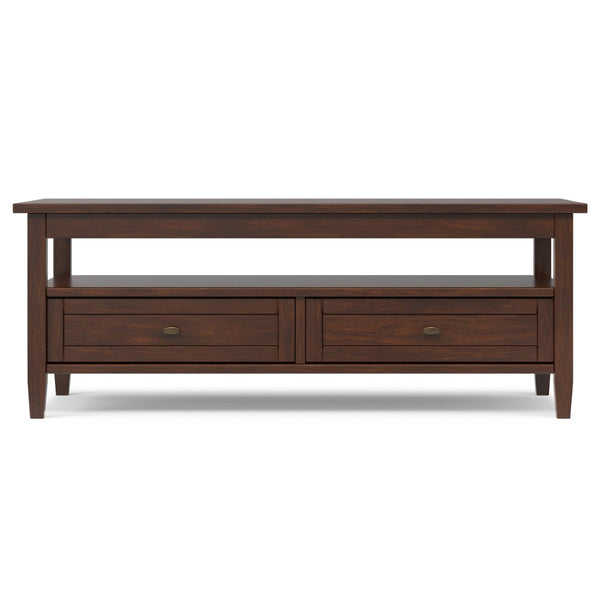 English Elm Warm Shaker Solid Wood Coffee Table with Two Drawers Russet Brown Transitional B136P429085
