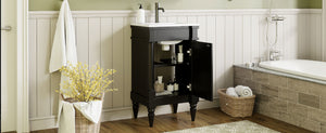 English Elm 18-Inch Modern Bathroom Vanity with Sink Compact Retro Design Durable MDF & Solid Wood Legs Storage-Friendly Black N710P257401B