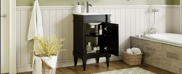 English Elm 18-Inch Modern Bathroom Vanity with Sink Compact Retro Design Durable MDF & Solid Wood Legs Storage-Friendly Black N710P257401B