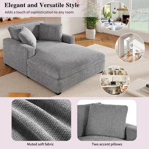 English Elm Mirod Oversized Chaise Lounge with Birch Legs Pillow Back Polyester Upholstered Seating Gray N760P196662E