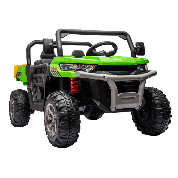English Elm 24v Kids Ride on Dump Truck Two Seat Electric Utv with Tilting Bed and Remote Control Green W1578P188523