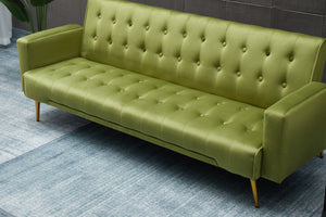 English Elm SOFA Velvet Convertible Sofa Bed with Golden Legs, Solid Wood Frame, Compact Design for Small Spaces Army Green B205P246432