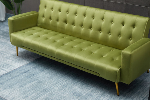 English Elm SOFA Velvet Convertible Sofa Bed with Golden Legs, Solid Wood Frame, Compact Design for Small Spaces Army Green B205P246432
