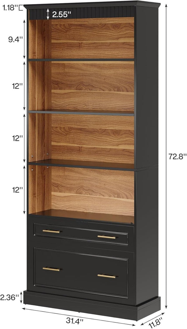 English Elm Open Five Tier Industrial Bookshelf with Steel Frame and Warm Brown Wood Finish T3971P452404